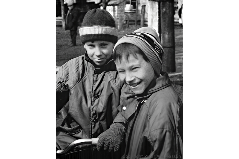 Boys outside a school in eastern Belarus.